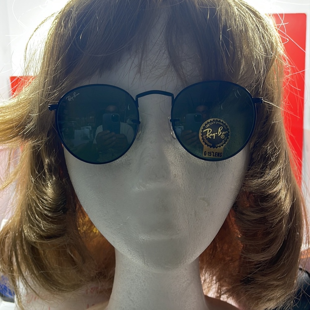 Bran New Rayban Round Rb3447 Black with Green lens